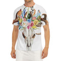 Boho Floral Deer Skull Print Men's Short Sleeve Rash Guard