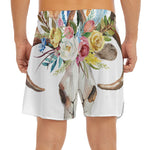 Boho Floral Deer Skull Print Men's Split Running Shorts