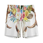 Boho Floral Deer Skull Print Men's Sports Shorts