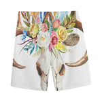 Boho Floral Deer Skull Print Men's Sports Shorts