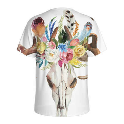 Boho Floral Deer Skull Print Men's Sports T-Shirt
