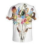 Boho Floral Deer Skull Print Men's Sports T-Shirt