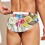 Boho Floral Deer Skull Print Men's Swim Briefs