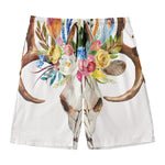 Boho Floral Deer Skull Print Men's Swim Trunks