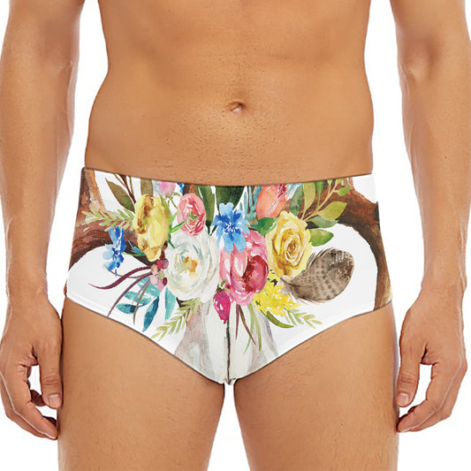 Boho Floral Deer Skull Print Men's Triangle Swim Briefs