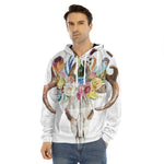 Boho Floral Deer Skull Print Men's Velvet Pullover Hoodie