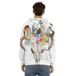 Boho Floral Deer Skull Print Men's Velvet Pullover Hoodie