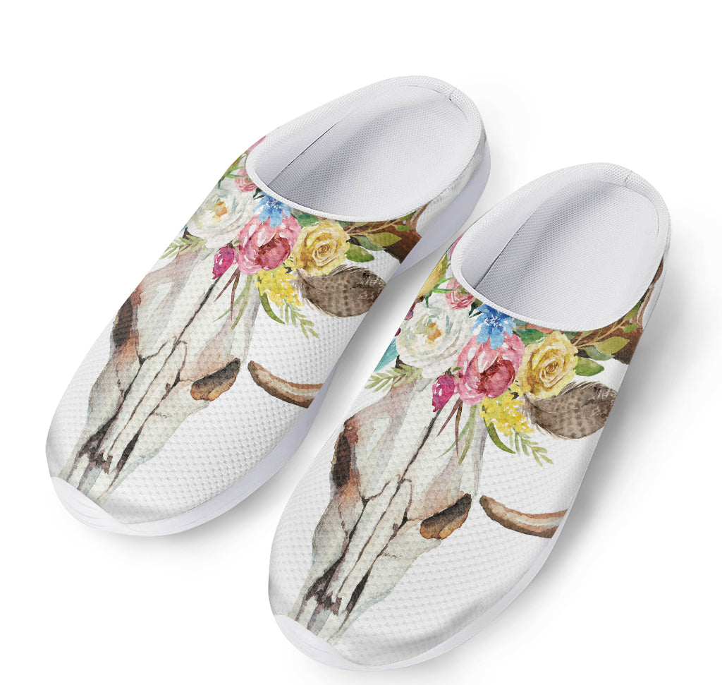 Boho Floral Deer Skull Print Mesh Casual Shoes