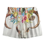 Boho Floral Deer Skull Print Mesh Shorts