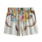 Boho Floral Deer Skull Print Mesh Shorts