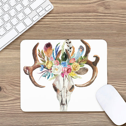 Boho Floral Deer Skull Print Mouse Pad