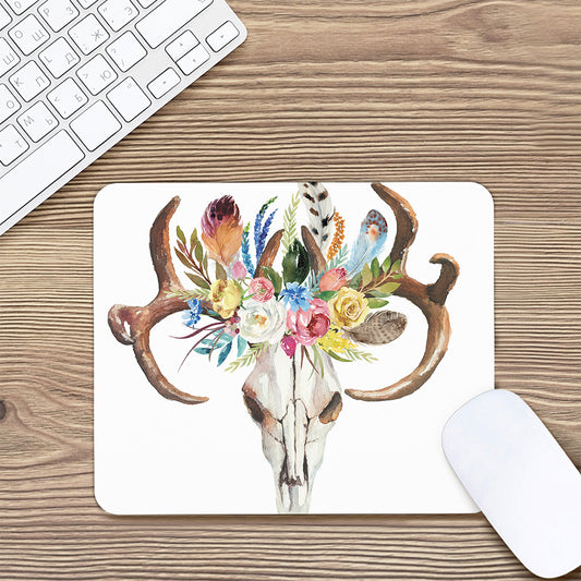 Boho Floral Deer Skull Print Mouse Pad