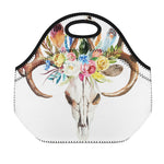 Boho Floral Deer Skull Print Neoprene Lunch Bag