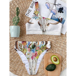 Boho Floral Deer Skull Print One Shoulder Bikini Top