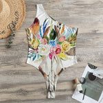 Boho Floral Deer Skull Print One Shoulder Bodysuit