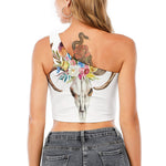 Boho Floral Deer Skull Print One Shoulder Crop Top