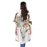 Boho Floral Deer Skull Print Open Front Beach Cover Up