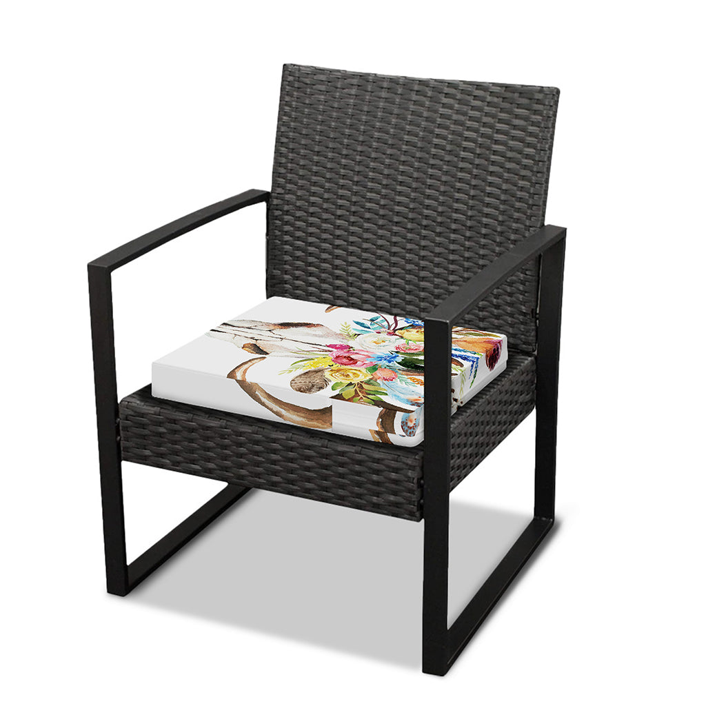 Boho Floral Deer Skull Print Outdoor Seat Cushion Cover