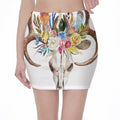 Boho Floral Deer Skull Print Pencil Mini Skirt