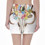Boho Floral Deer Skull Print Pencil Mini Skirt