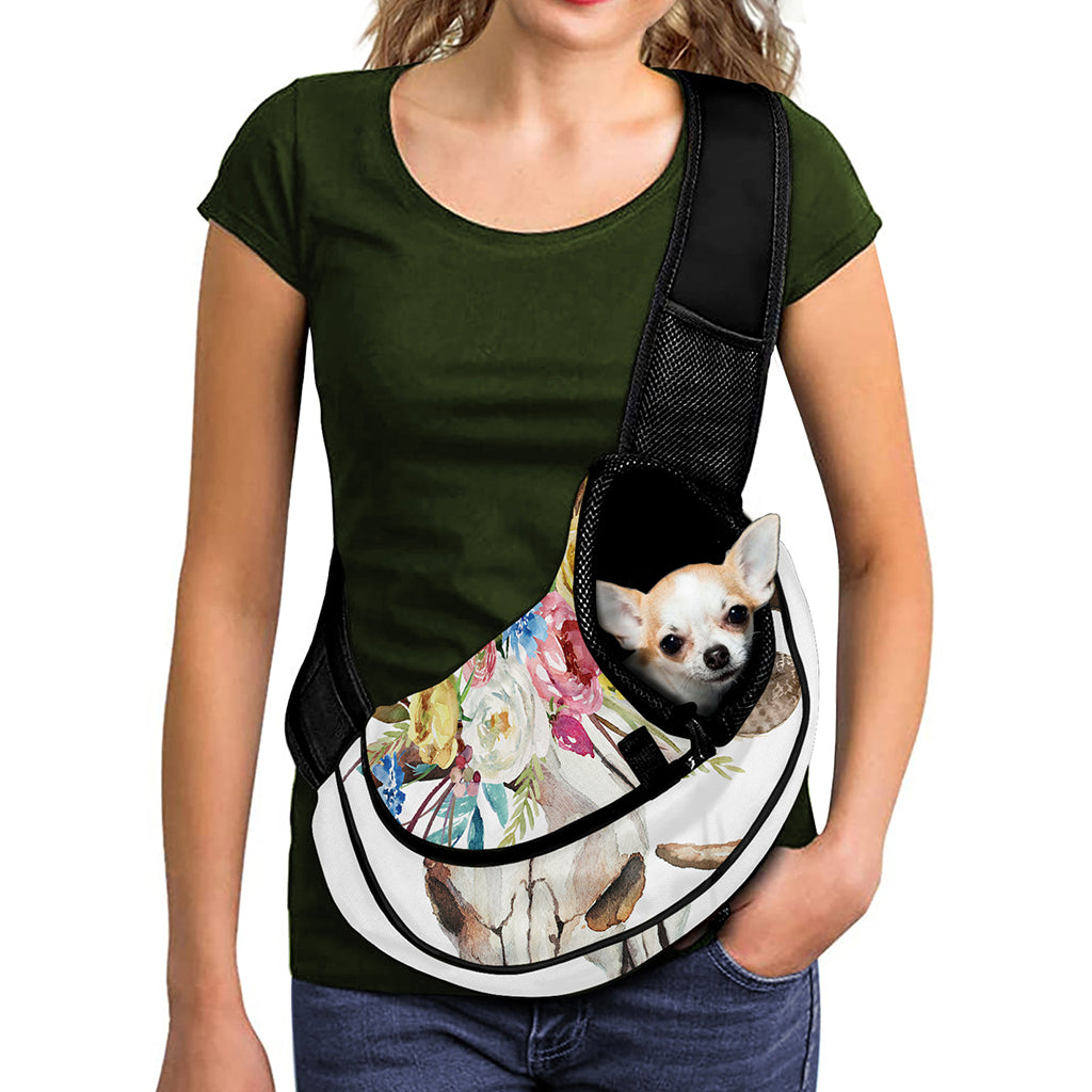 Boho Floral Deer Skull Print Pet Sling Carrier