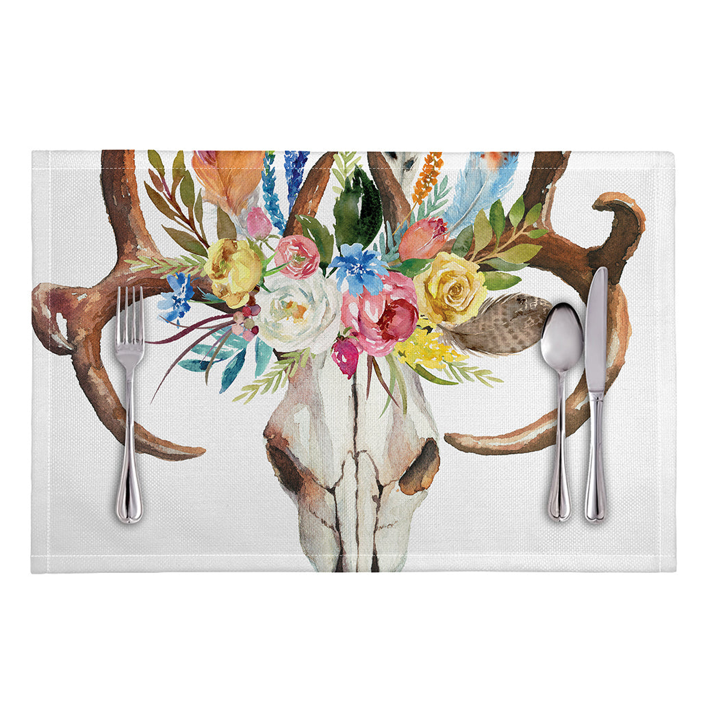 Boho Floral Deer Skull Print Placemat