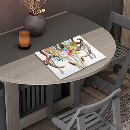 Boho Floral Deer Skull Print Placemat