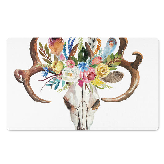 Boho Floral Deer Skull Print Polyester Doormat