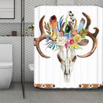 Boho Floral Deer Skull Print Polyester Shower Curtain