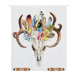 Boho Floral Deer Skull Print Polyester Shower Curtain