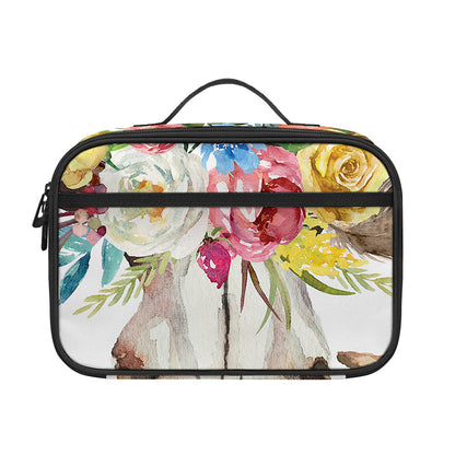 Boho Floral Deer Skull Print Portable Lunch Bag