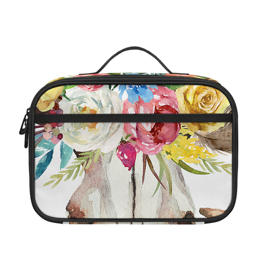 Boho Floral Deer Skull Print Portable Lunch Bag