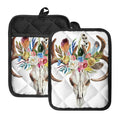 Boho Floral Deer Skull Print Pot Holders With Pocket
