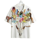 Boho Floral Deer Skull Print Rayon Hawaiian Shirt