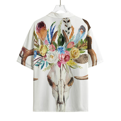 Boho Floral Deer Skull Print Rayon Hawaiian Shirt