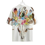 Boho Floral Deer Skull Print Rayon Hawaiian Shirt