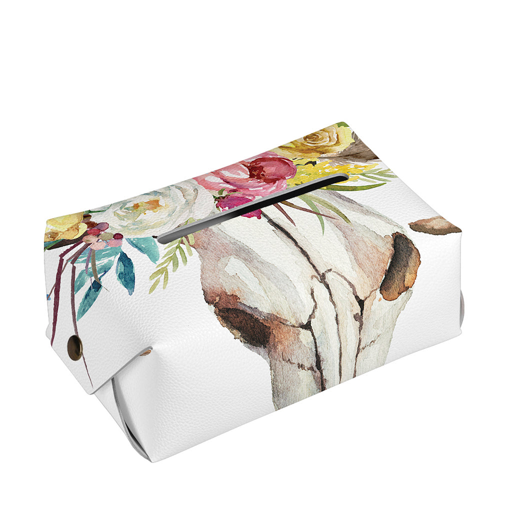 Boho Floral Deer Skull Print Rectangle Tissue Box Cover