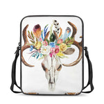 Boho Floral Deer Skull Print Rectangular Crossbody Bag