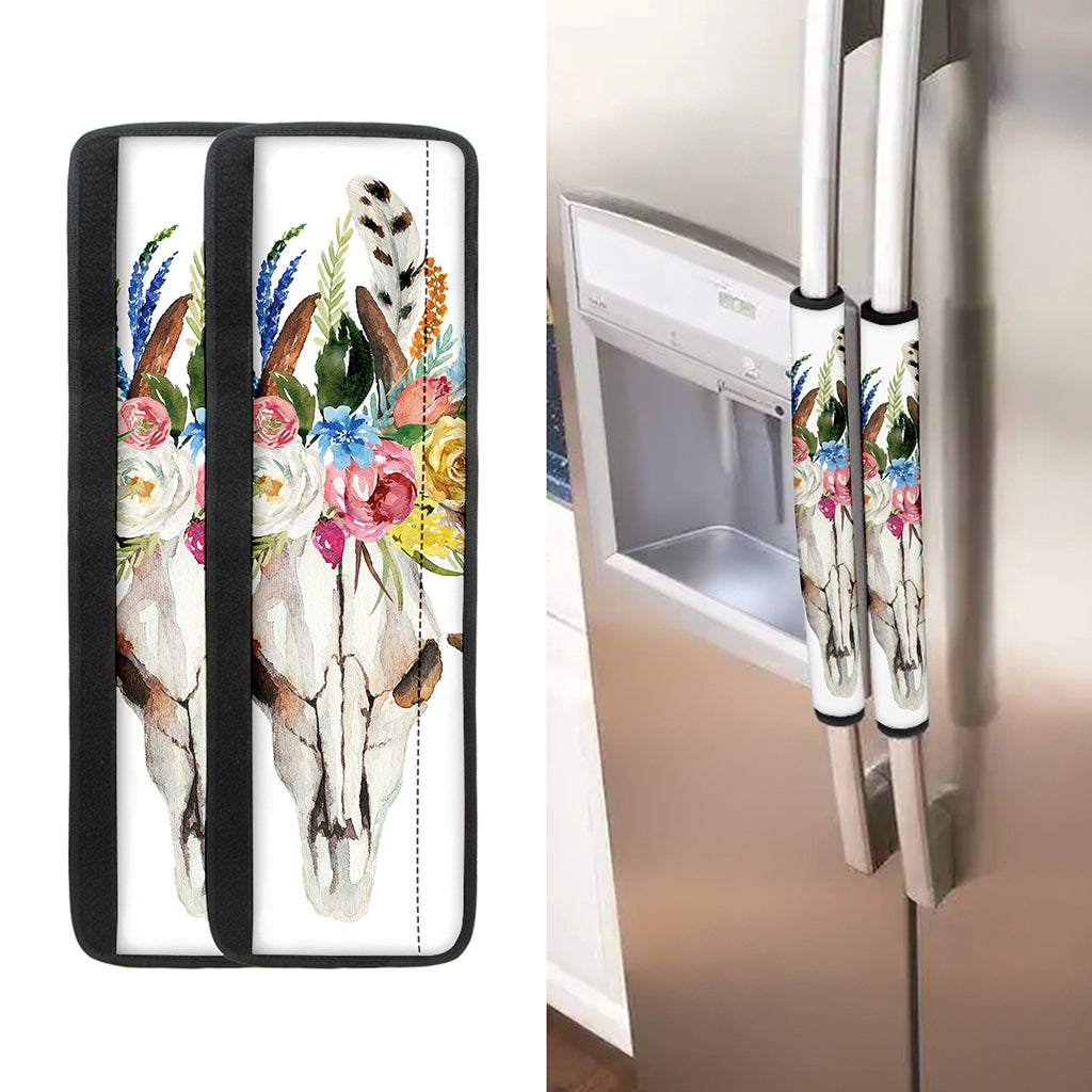 Boho Floral Deer Skull Print Refrigerator Handle Covers