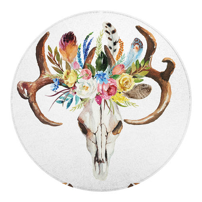 Boho Floral Deer Skull Print Round Blanket