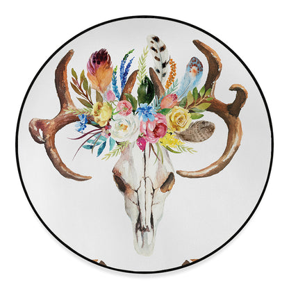Boho Floral Deer Skull Print Round Floor Mat