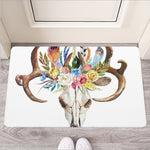 Boho Floral Deer Skull Print Rubber Doormat