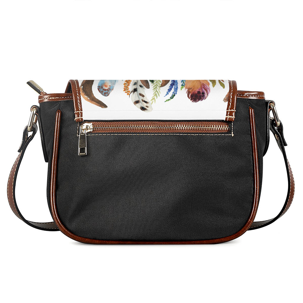 Boho Floral Deer Skull Print Saddle Bag