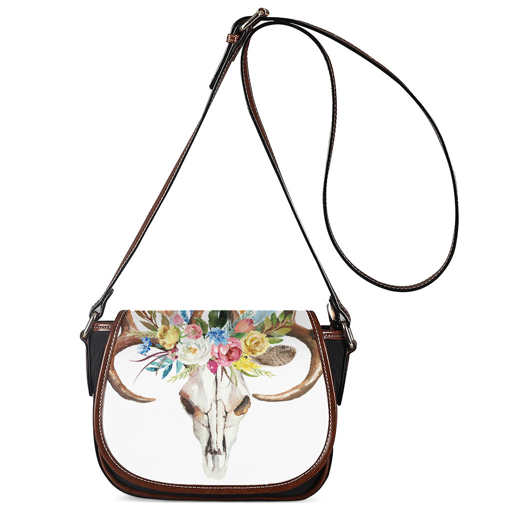 Boho Floral Deer Skull Print Saddle Bag