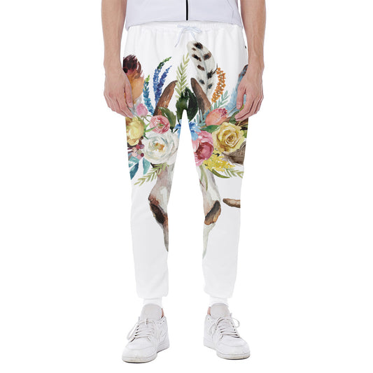 Boho Floral Deer Skull Print Scuba Joggers