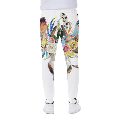 Boho Floral Deer Skull Print Scuba Joggers