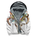 Boho Floral Deer Skull Print Sherpa Lined Zip Up Hoodie