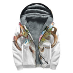 Boho Floral Deer Skull Print Sherpa Lined Zip Up Hoodie