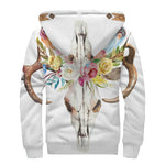 Boho Floral Deer Skull Print Sherpa Lined Zip Up Hoodie