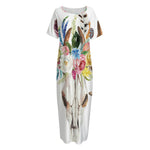 Boho Floral Deer Skull Print Short Sleeve Long Nightdress
